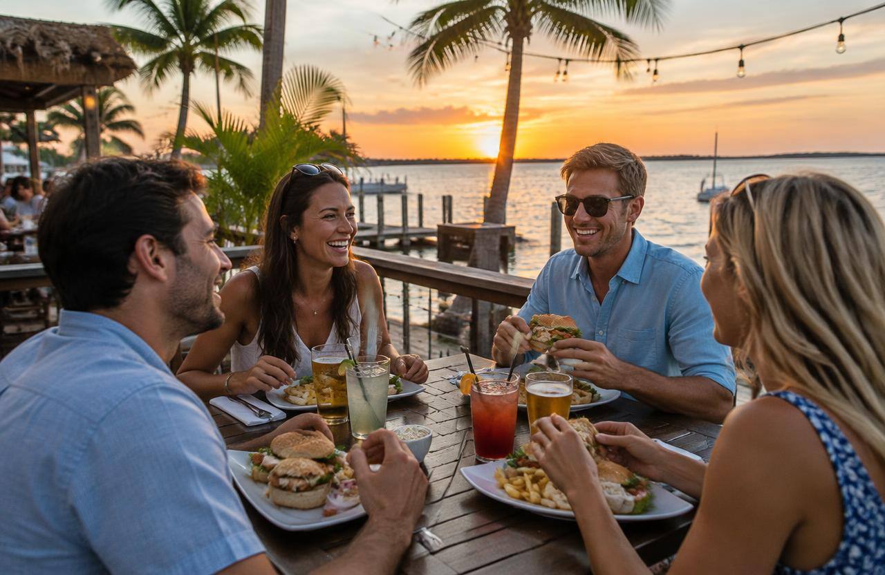 Waterfront dining at sunset near Apollo Beach